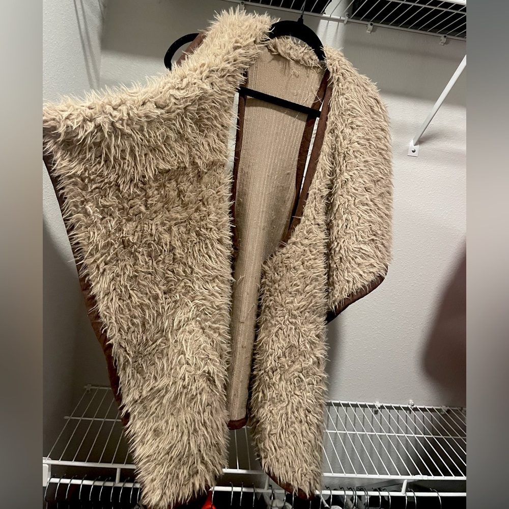 cozy shaggy tan open vest